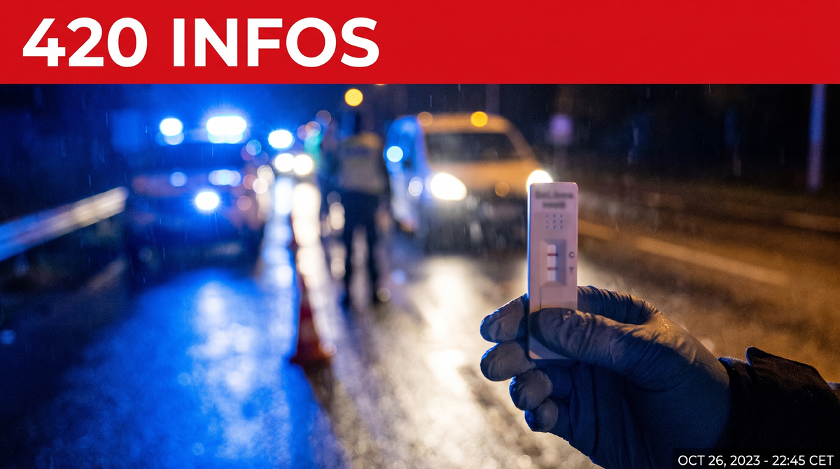 420 Infos : contrôle routier de nuit, test salivaire sous un gyrophare bleu